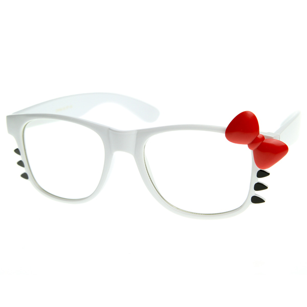  Retro Fashion Hello Kitty Clear Lens Glasses w Bow and Whiskers